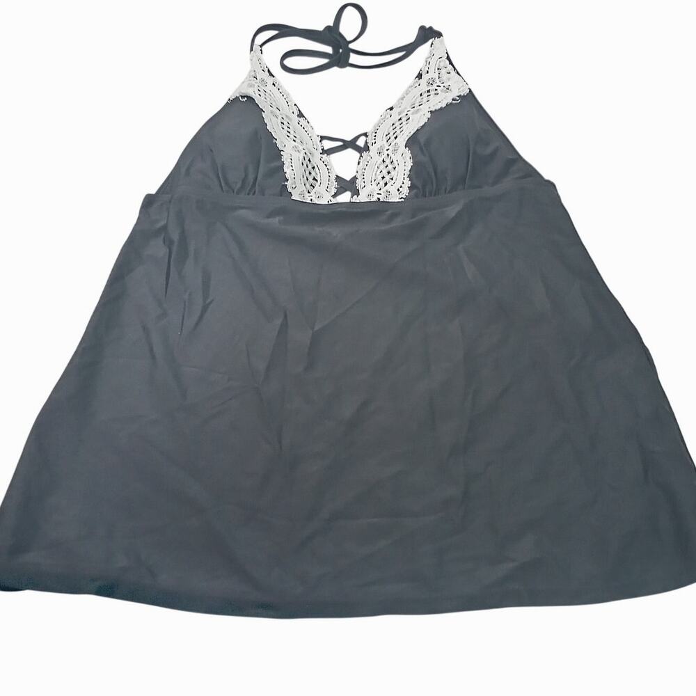 Peddney Black Lace Halter Tankini Top Women’s Large Apron Style Swim